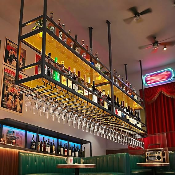 Ceiling Wine Glass Rack with LED Light