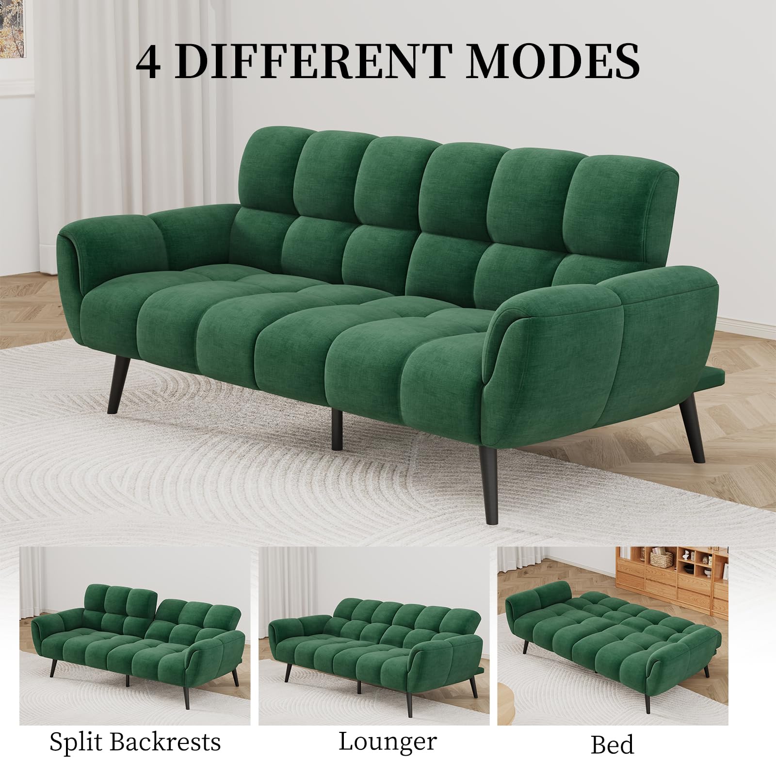 Convertible Futon Sofa Bed with Adjustable Backrests