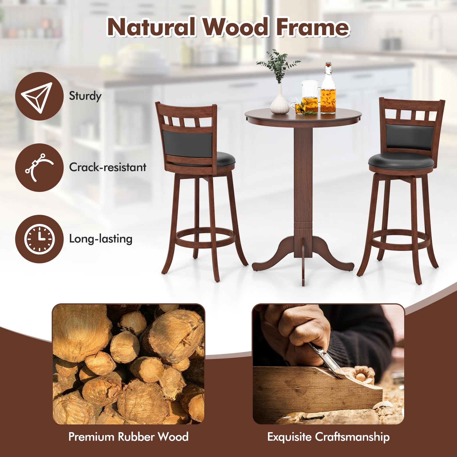 3-Piece Round Pub Table Set with Swivel Stools