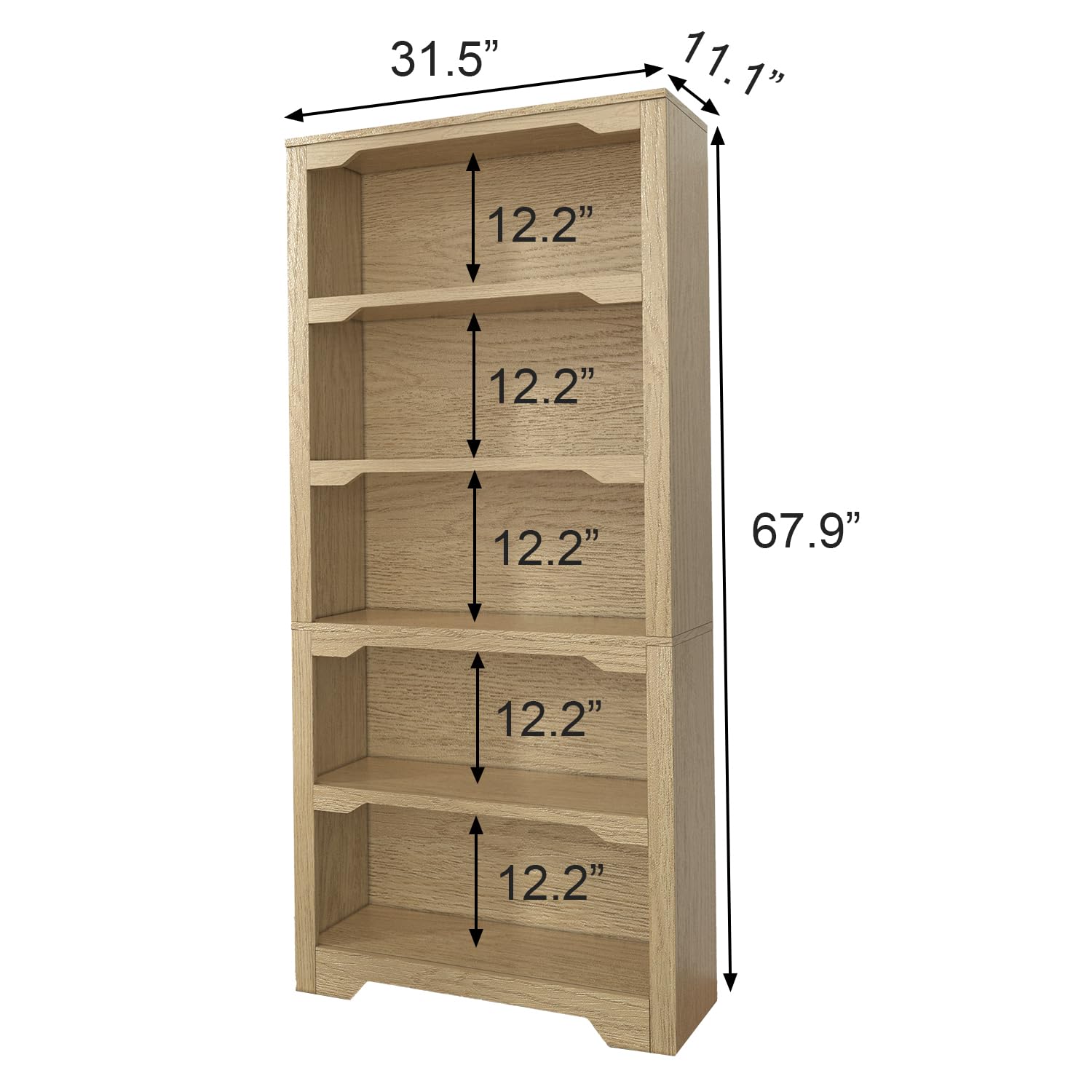 LZ-DONGMAN Miscellaneous Storage 5-Shelf Bookcase/Book Shelf (Oak Finish)