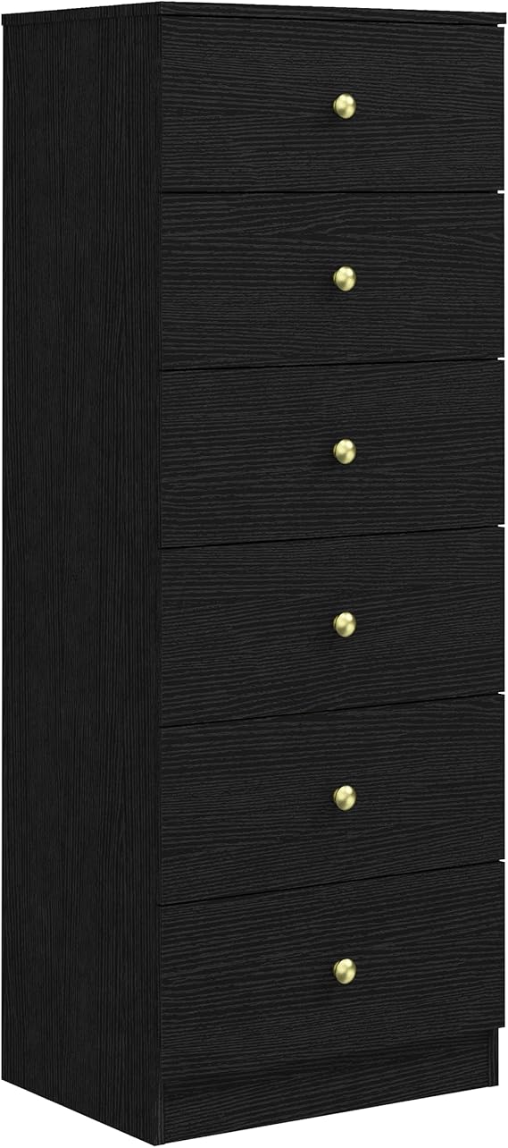 6 Drawer Vertical Dresser with Gold Handles
