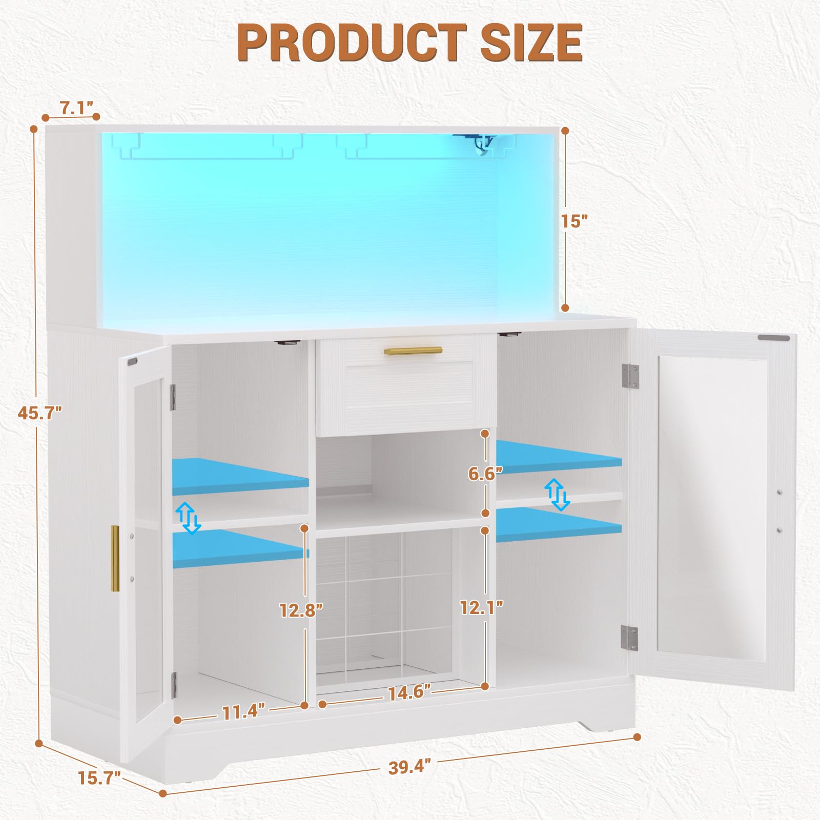 Wine Bar Cabinet with LED Light and Storage
