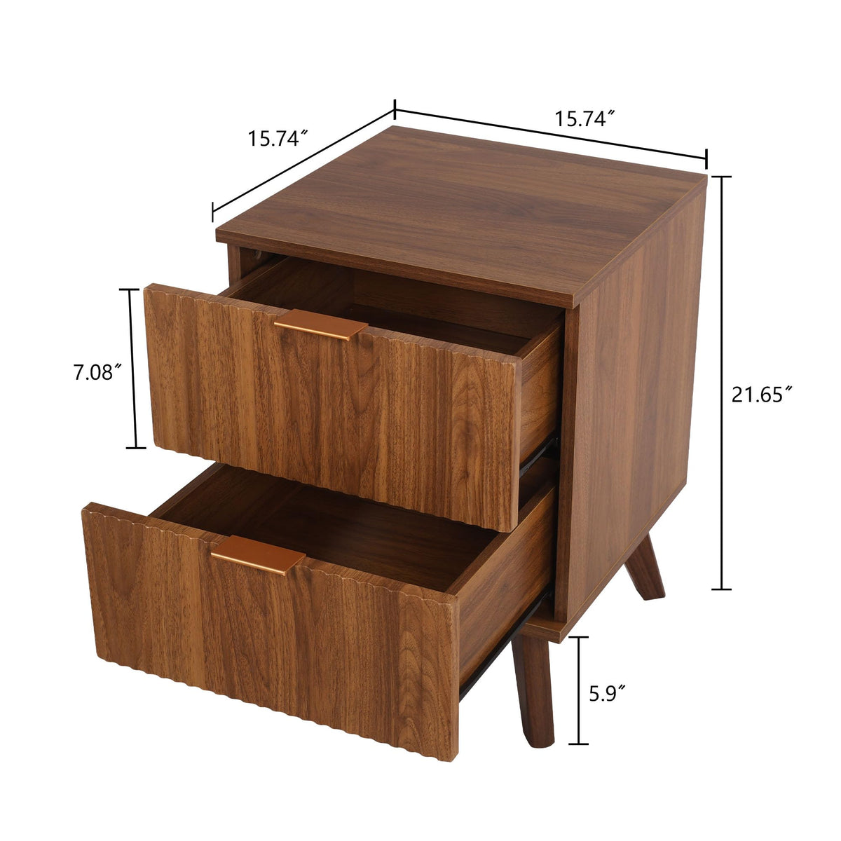 Fluted Nightstand Set of 2 with 2 Drawers