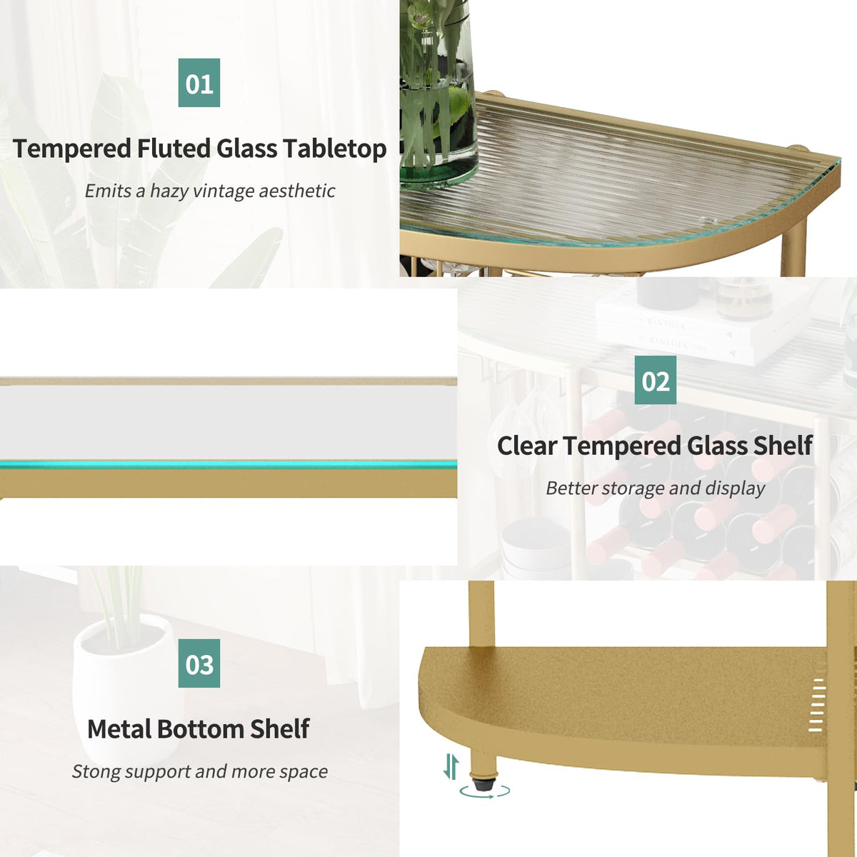 3 Tier Wine Bar Table with Glass Holders and Storage Shelf
