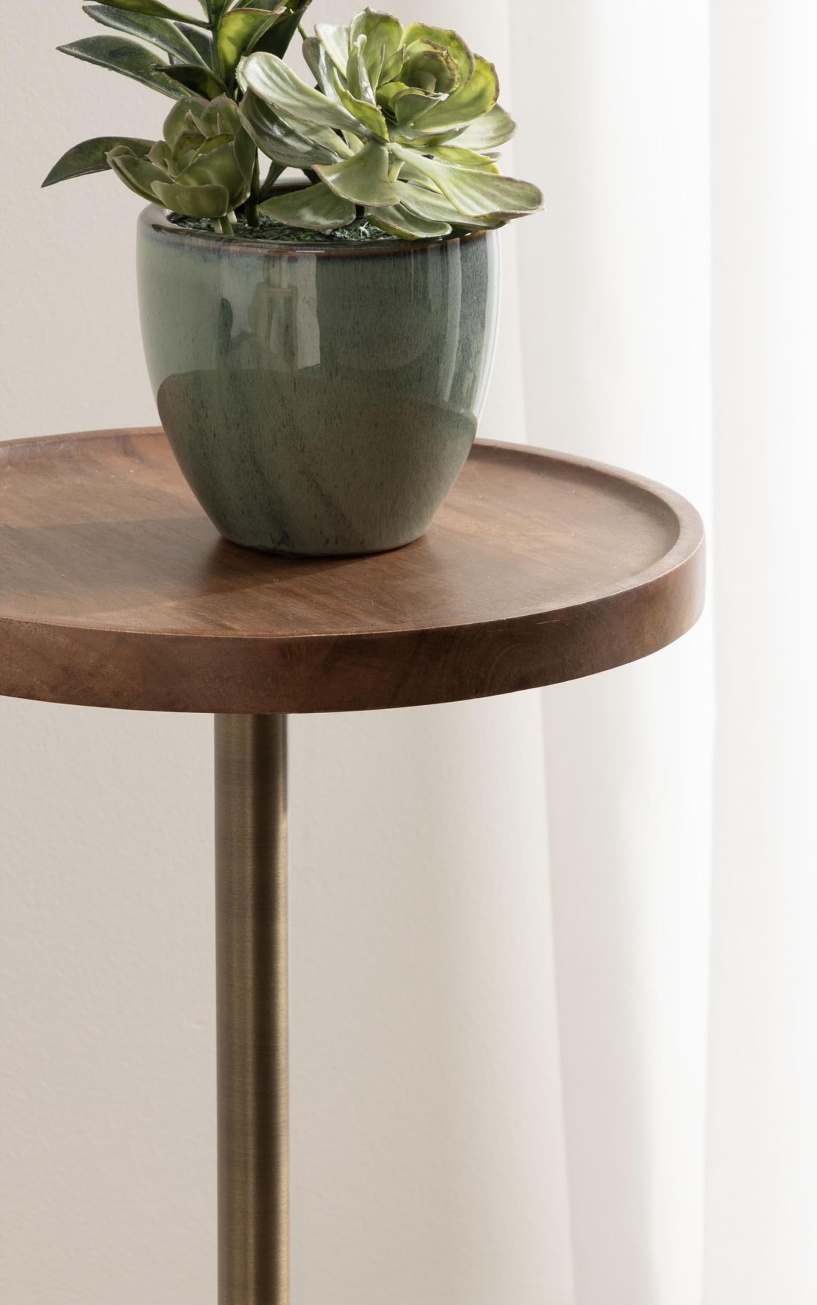 Shorrock Round Mango Wood Side Table with Marble Base