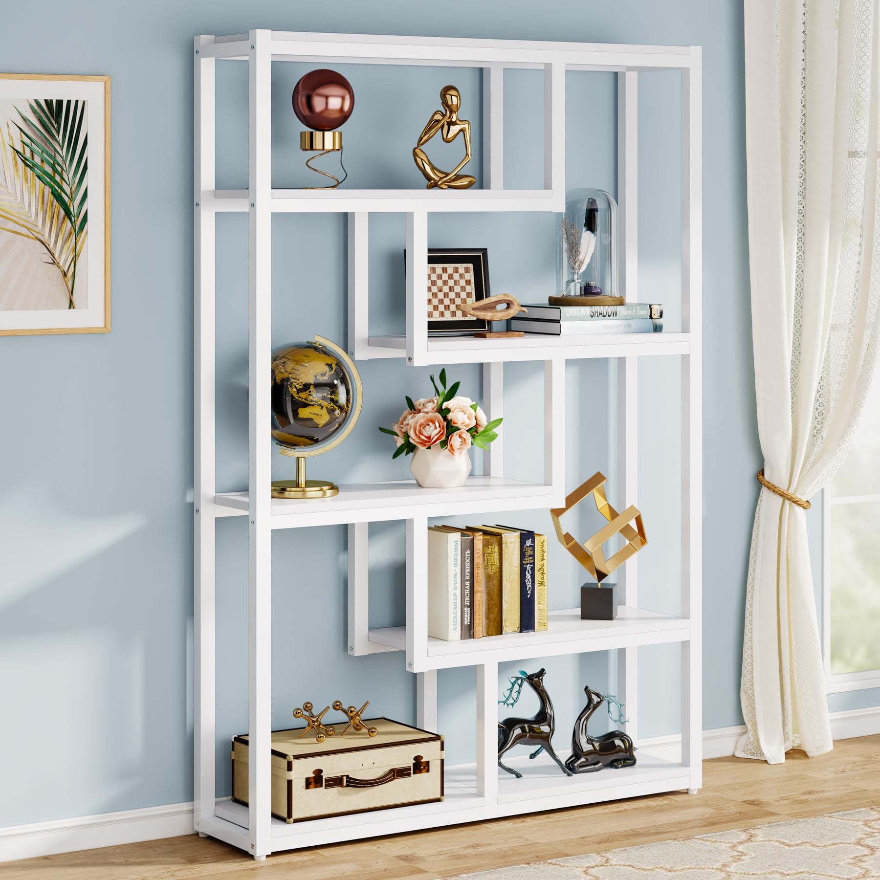 6-Tier Industrial Bookshelf White 69 Inch