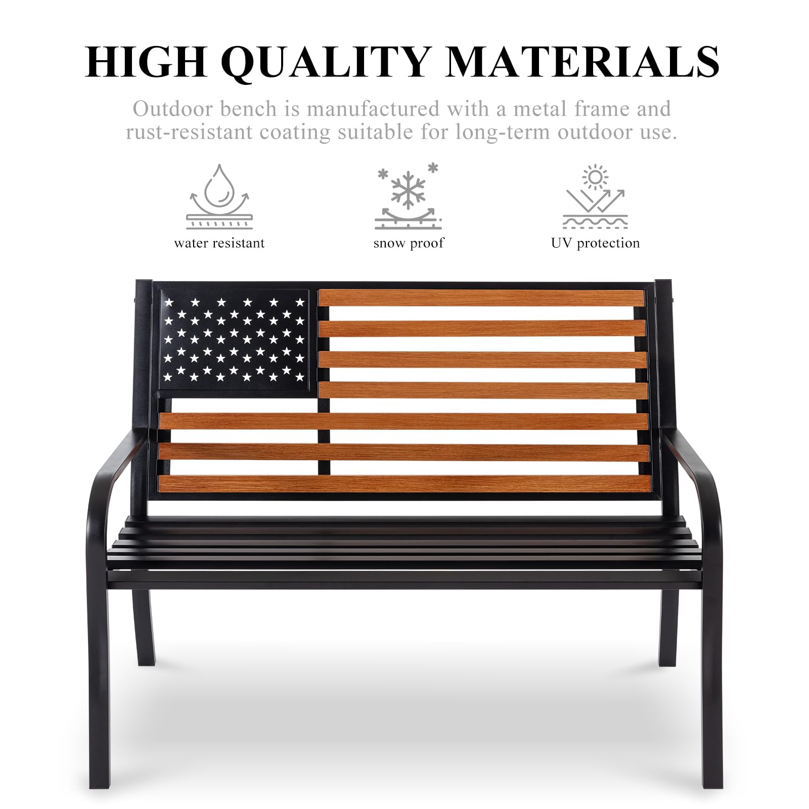50" Outdoor Garden Bench with Americana Style Backrest