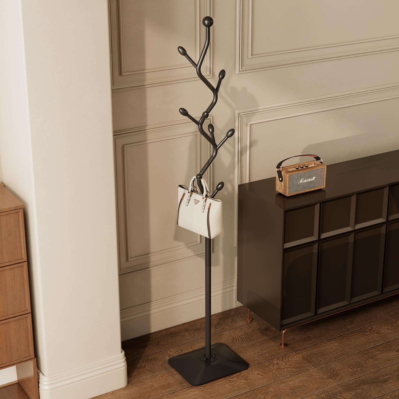 Tree-Shaped Metal Coat Rack Stand with 8 Hooks