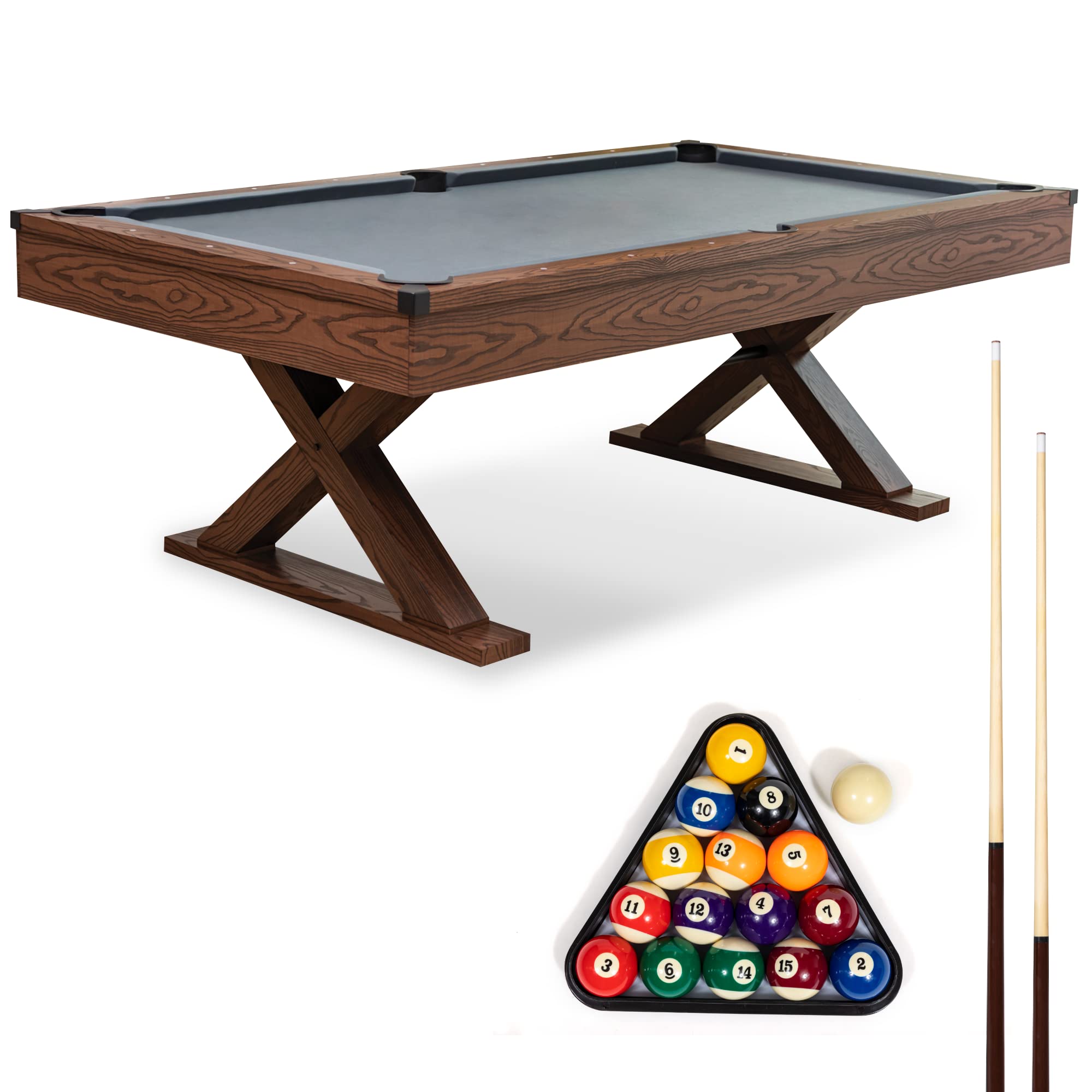 87-Inch Rustic Pool Table with X-Leg Design