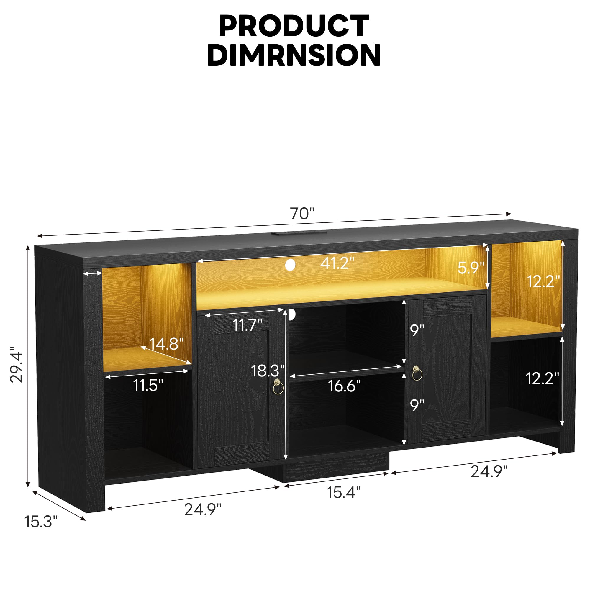 80 Inch TV Stand with LED Lights & Power Outlet