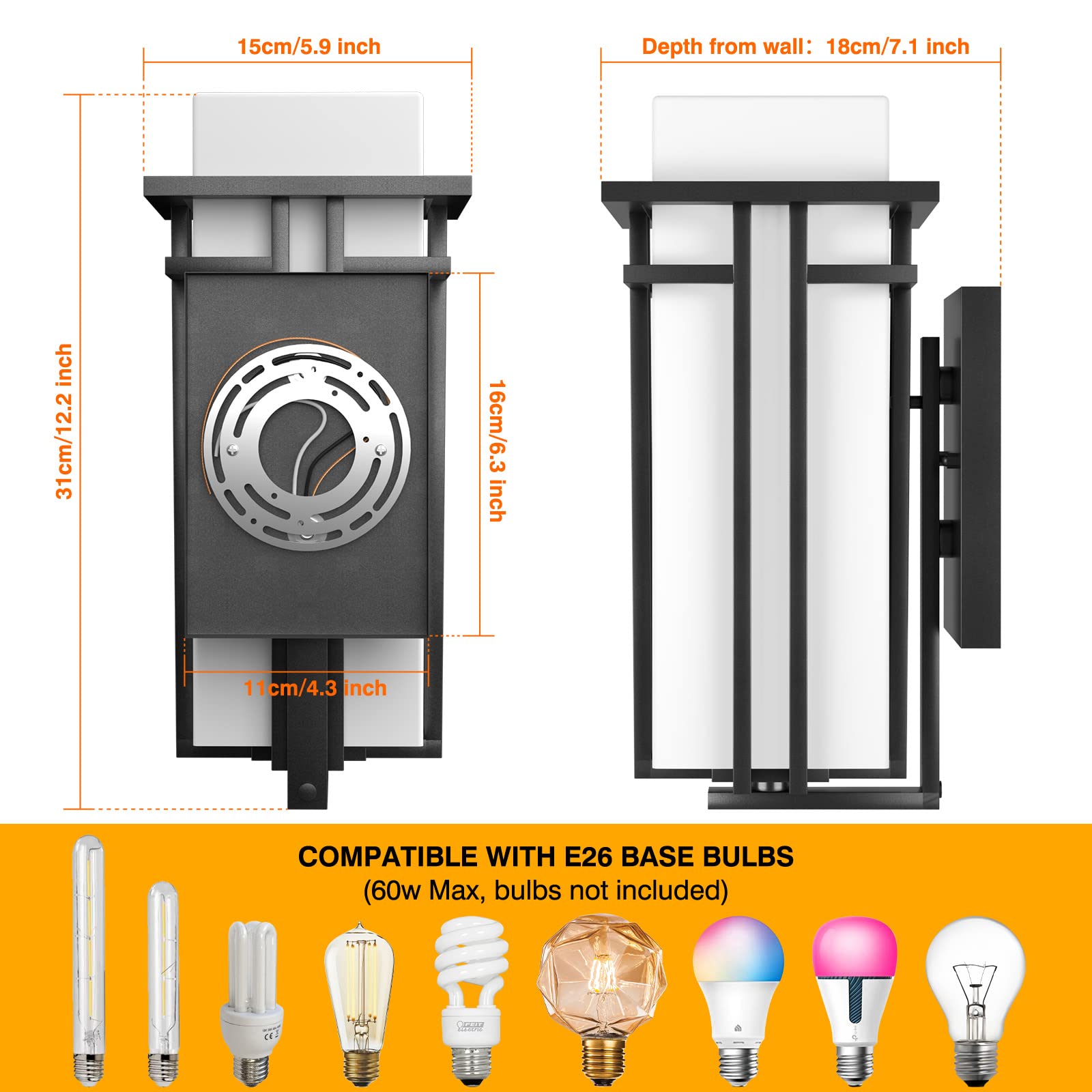 Modern Outdoor Wall Light Fixture with Frosted Glass