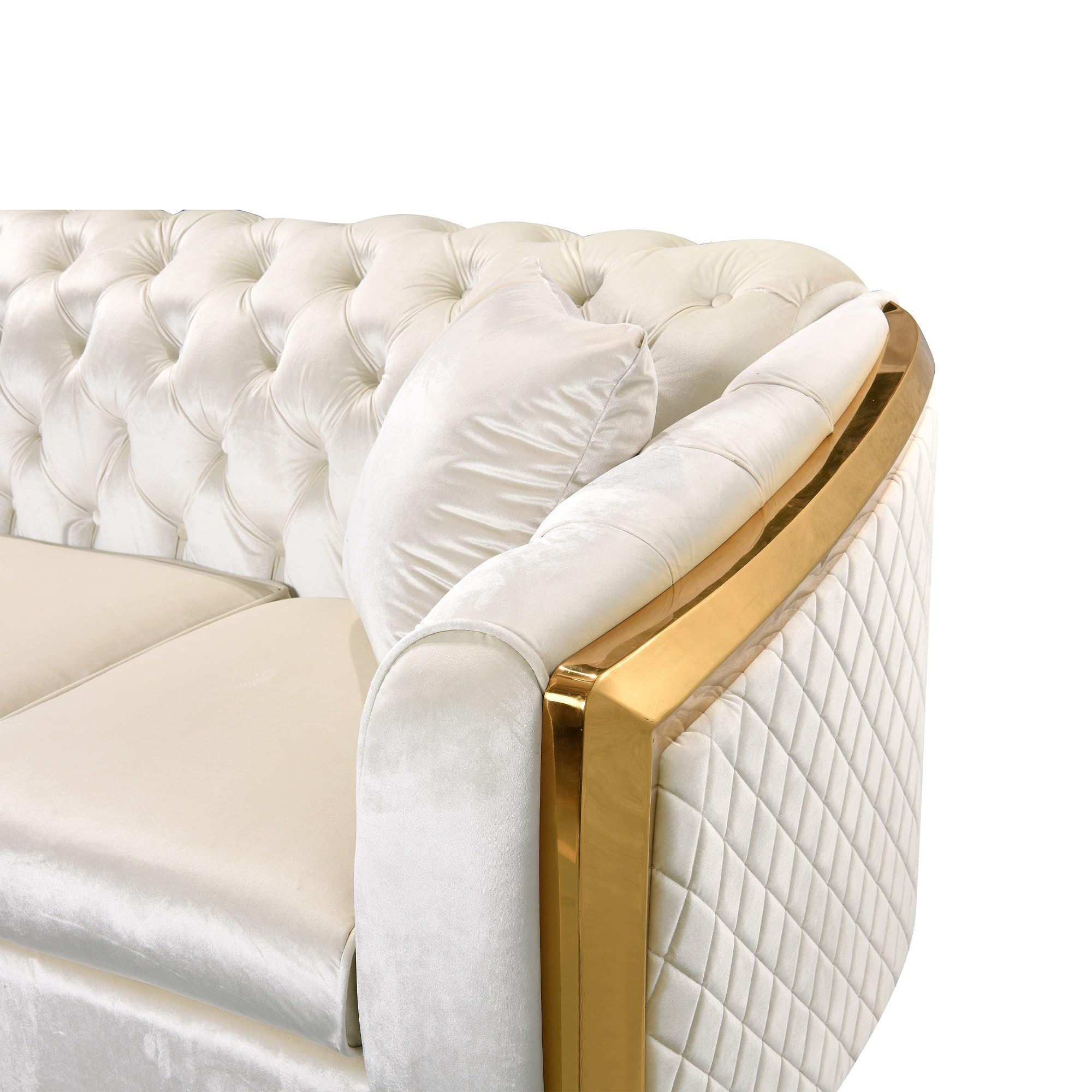 Velvet Chesterfield Sofa 3 Seater White