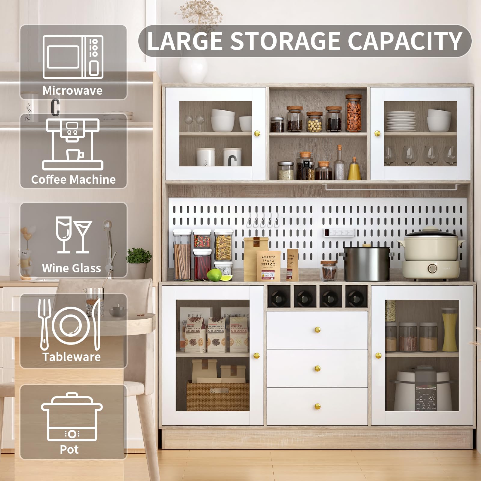 Tall Kitchen Hutch Cabinet with Storage