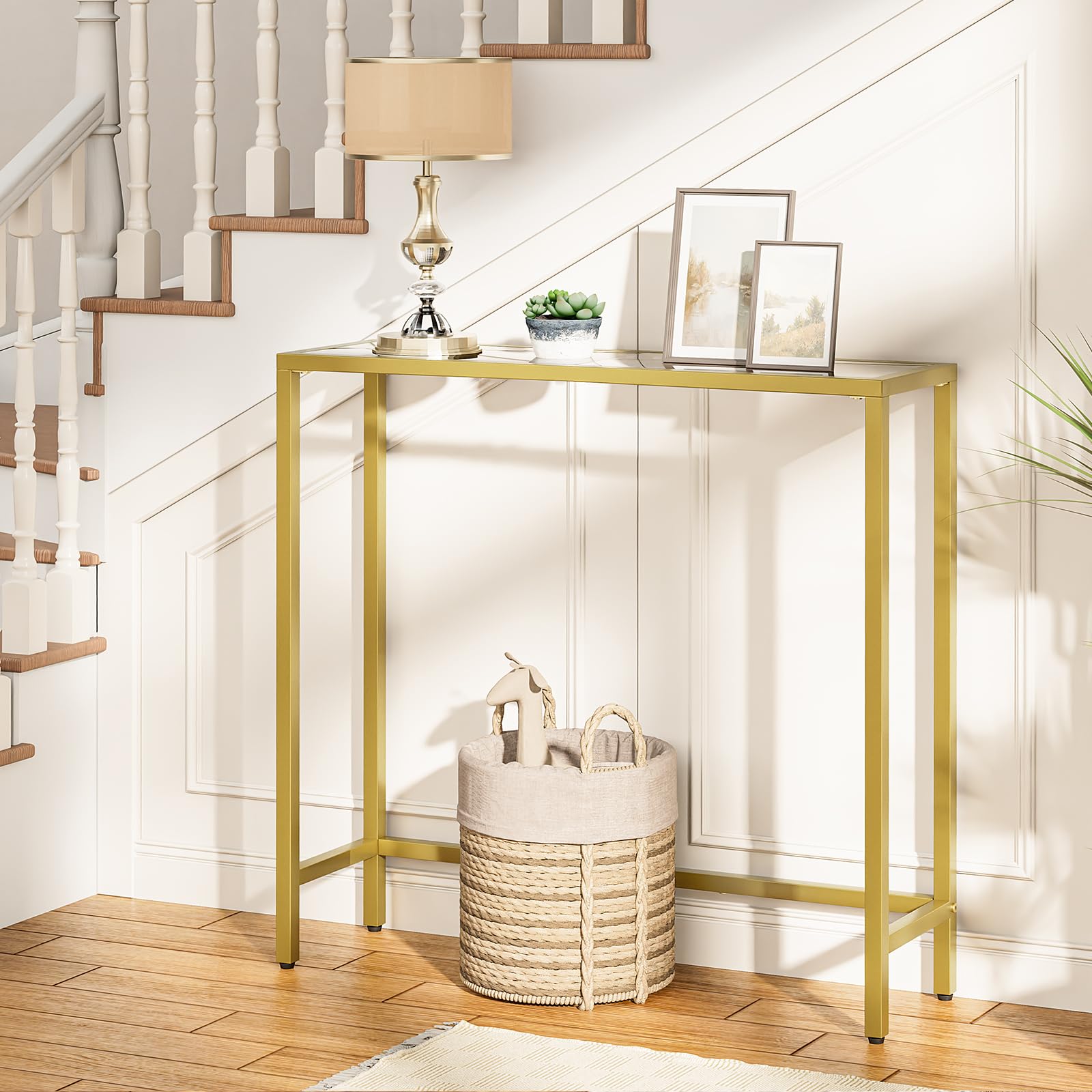 Narrow Console Table Tempered Glass Gold