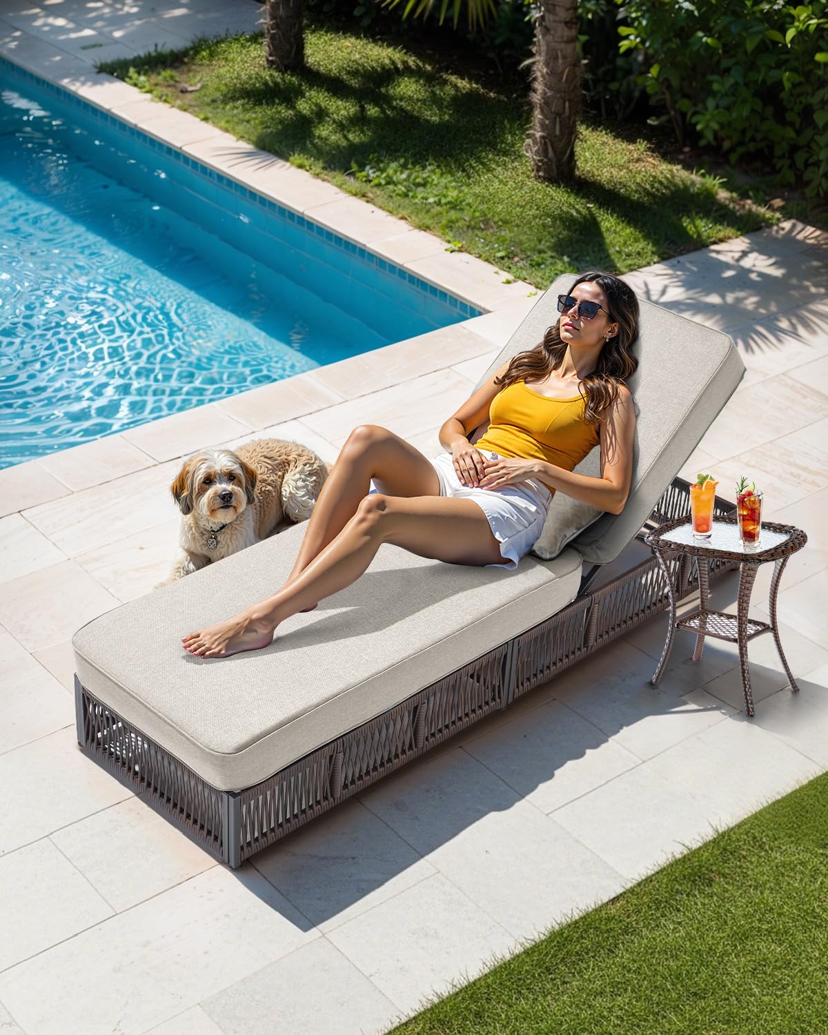 Outdoor Chaise Lounges Set of 2 with Cushions