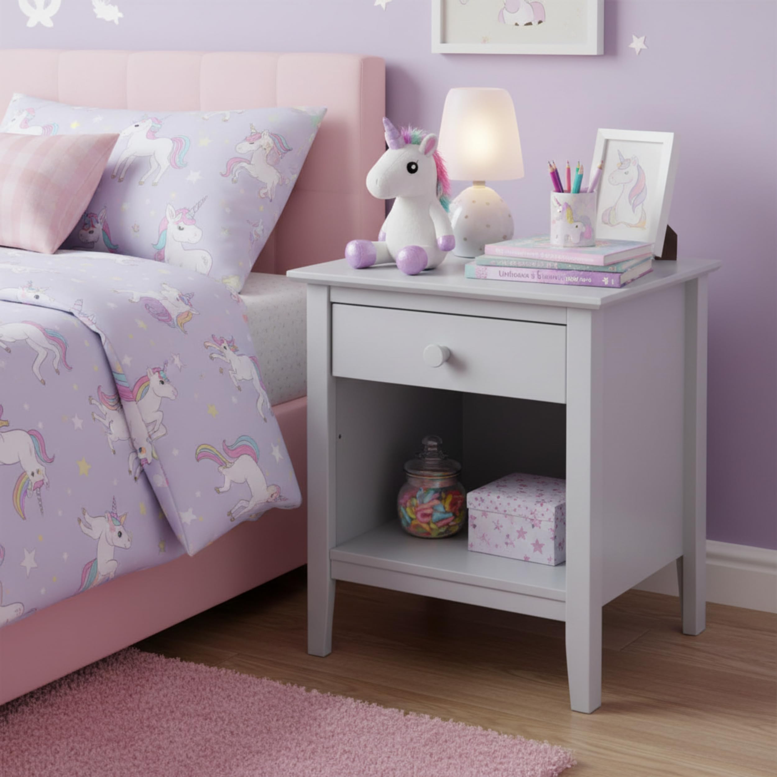 Wooden Nightstand with Drawer and Storage