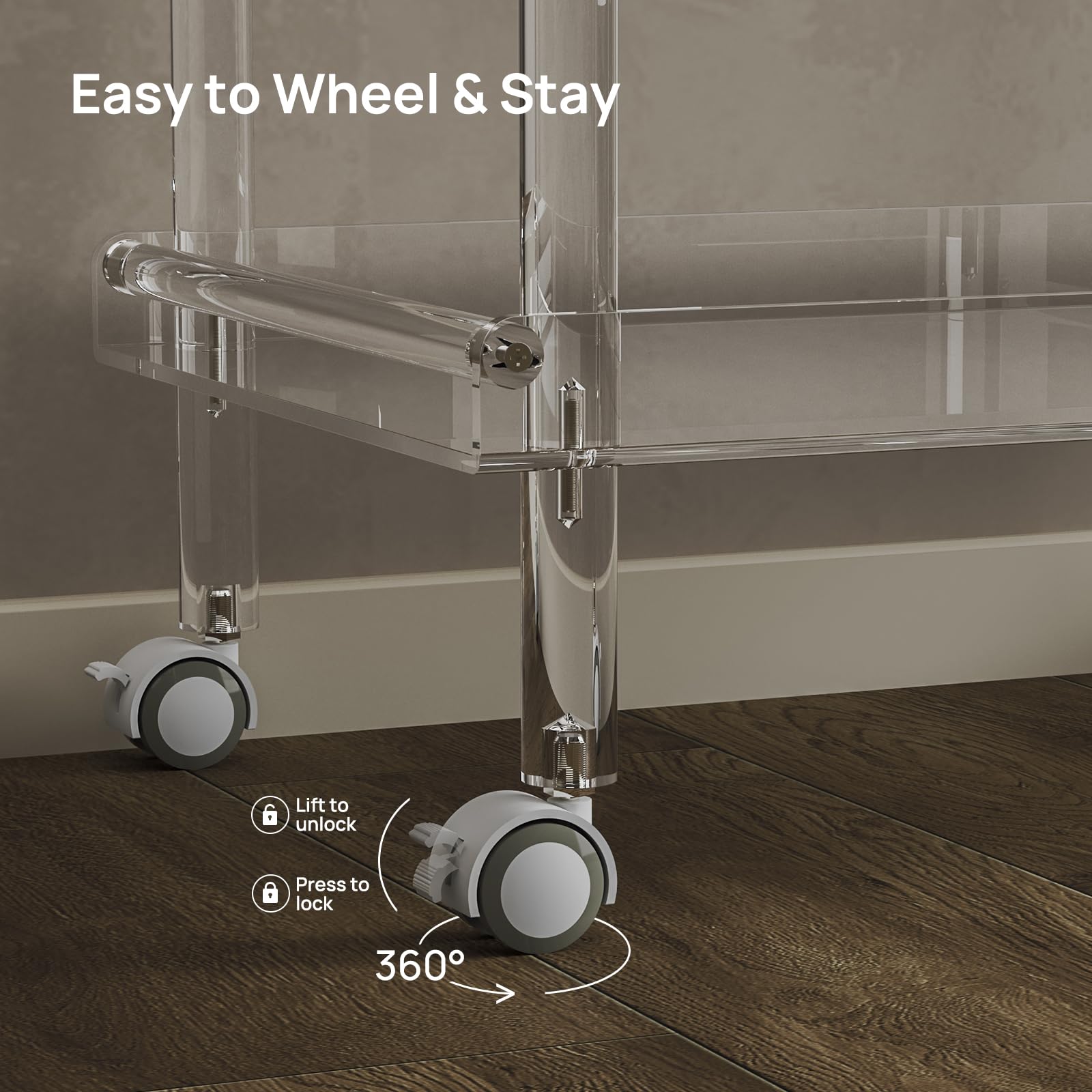 Acrylic Bar Cart with Lockable Wheels - 2 Tier Rolling Serving Cart