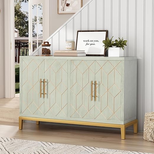 Blue Accent Cabinet with 4 Doors