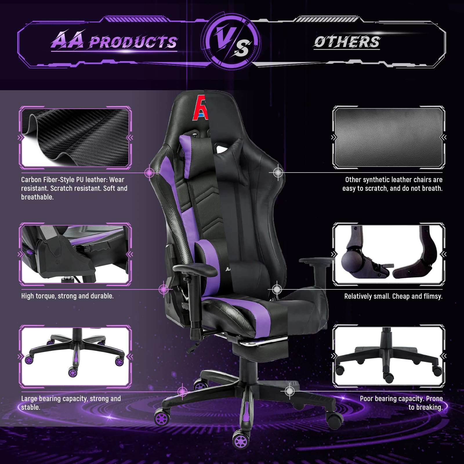 High Back Ergonomic Gaming Chair with Footrest