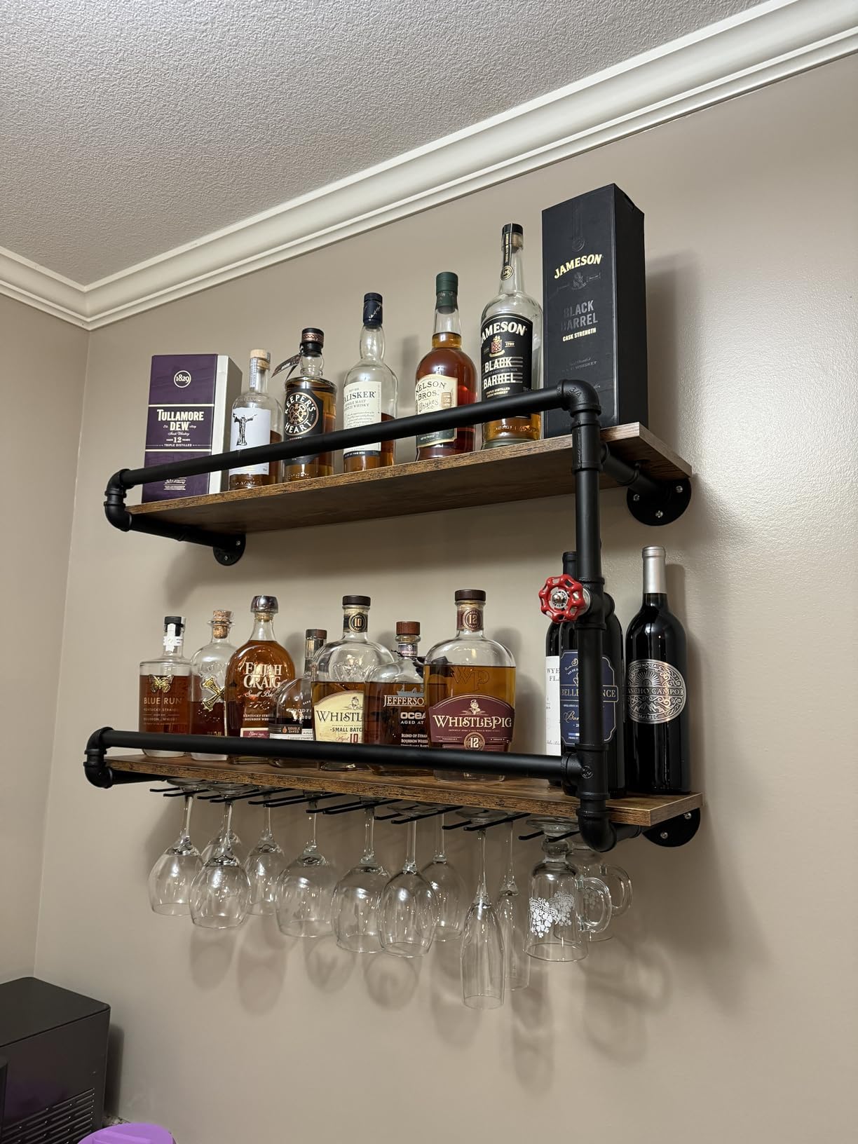 Wall-Mounted Wine Rack with Glass Holder