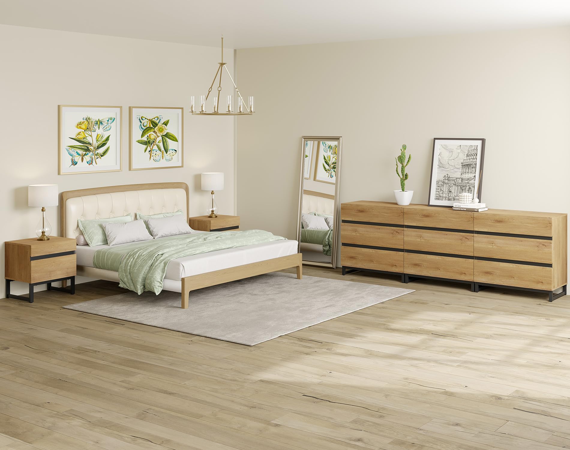 3-Piece Bedroom Furniture Set with 9-Drawer Dresser and 2 Nightstands