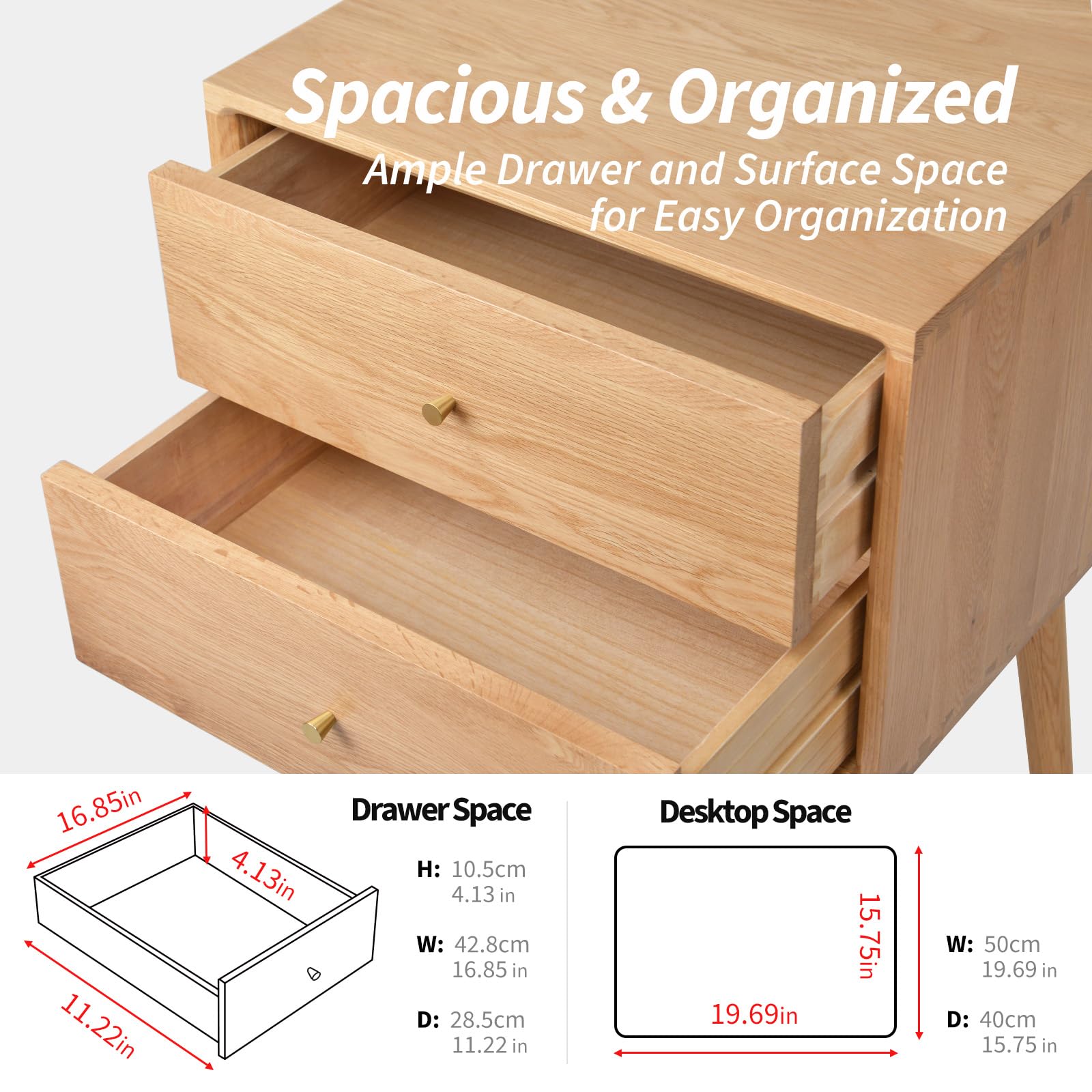 Midcentury Modern Solid Wood Nightstand with Drawer