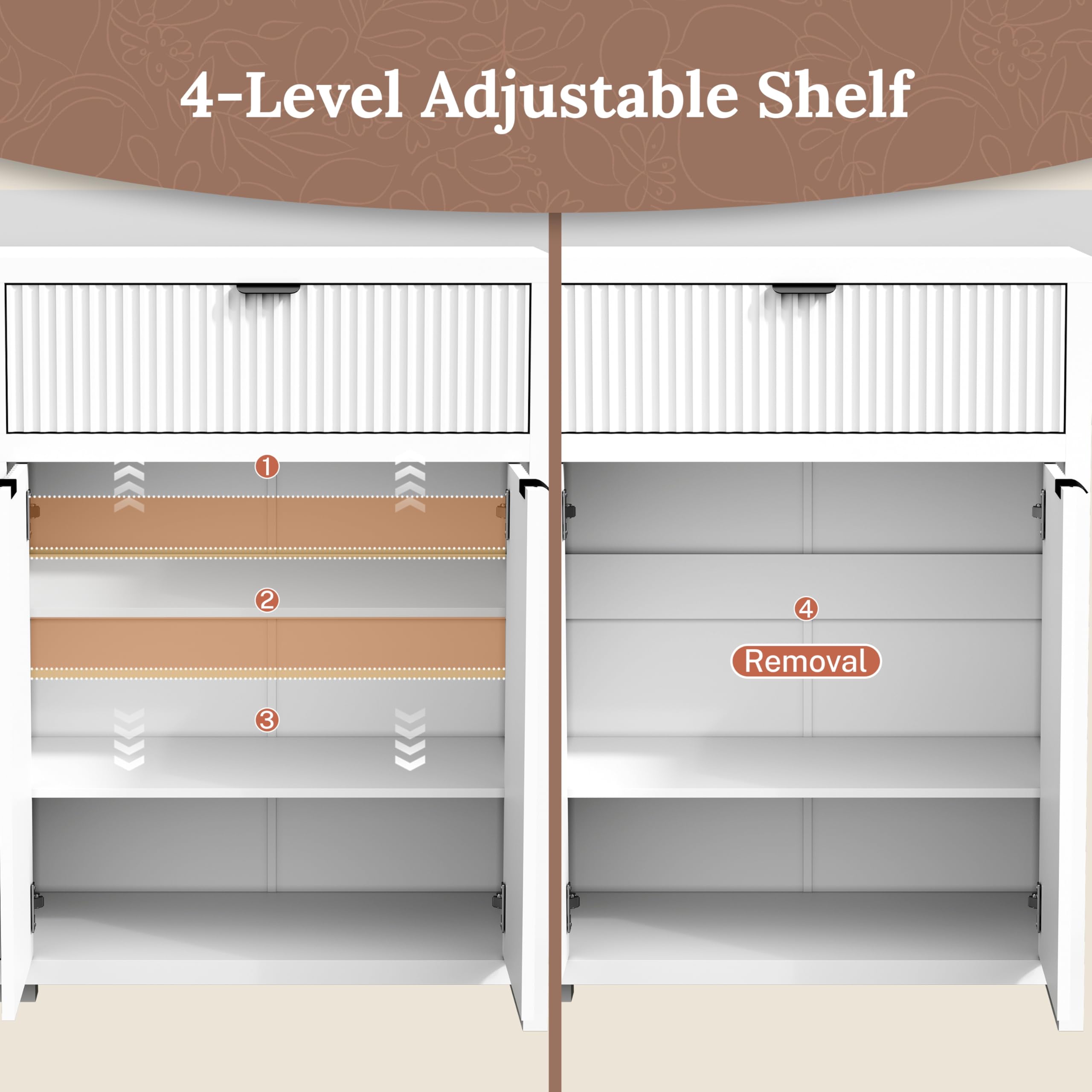 Fluted Sideboard Buffet Cabinet with Storage Drawers