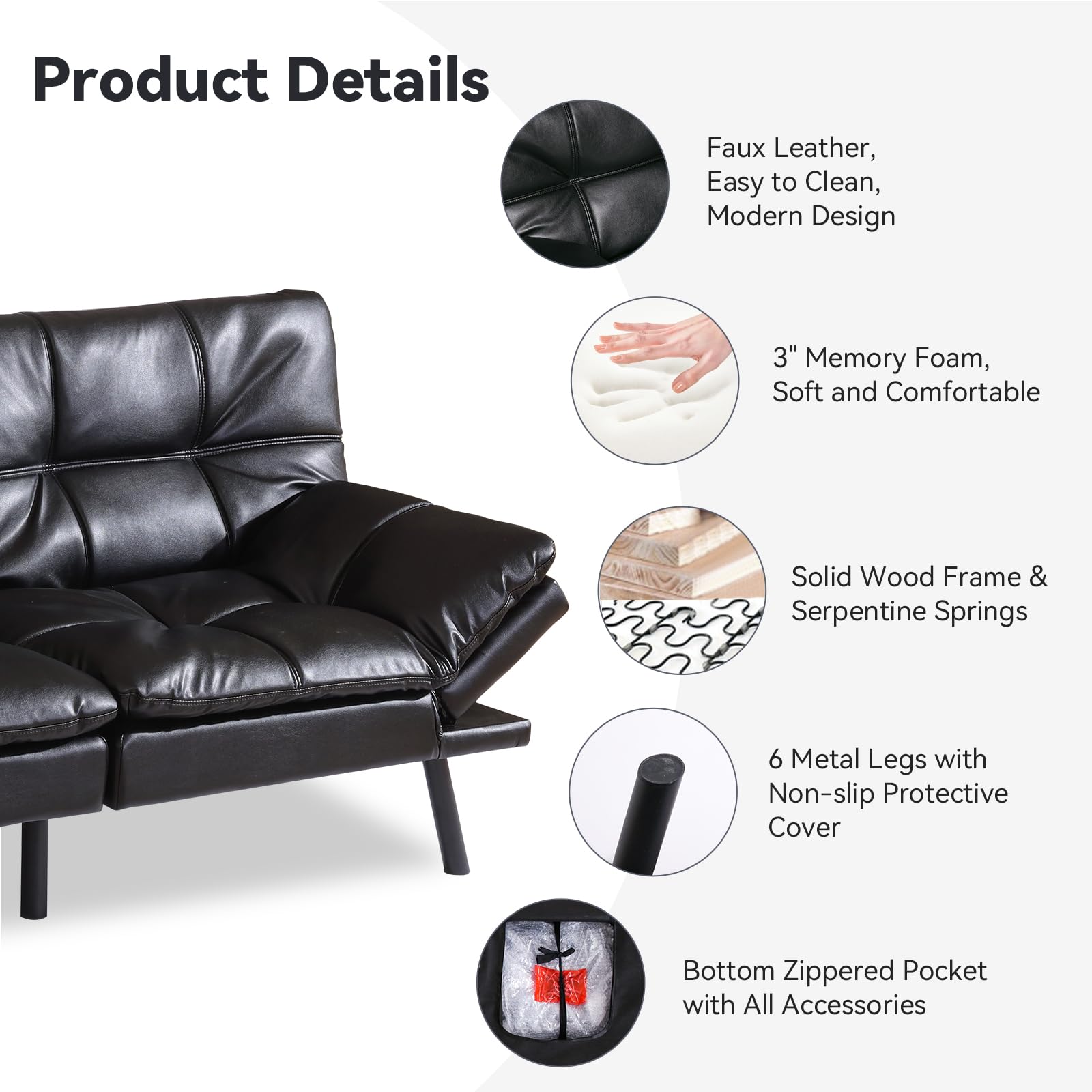 Convertible Futon Sofa Bed with Memory Foam