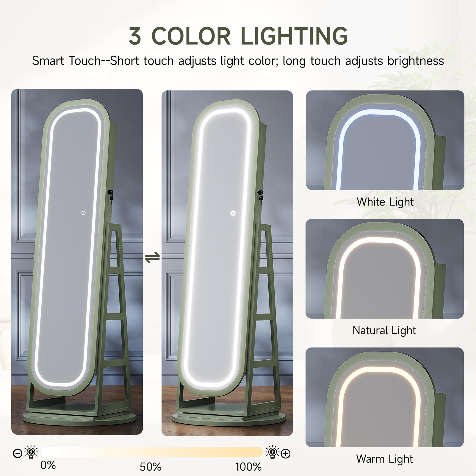 360° Swivel Jewelry Mirror Cabinet with LED Lights