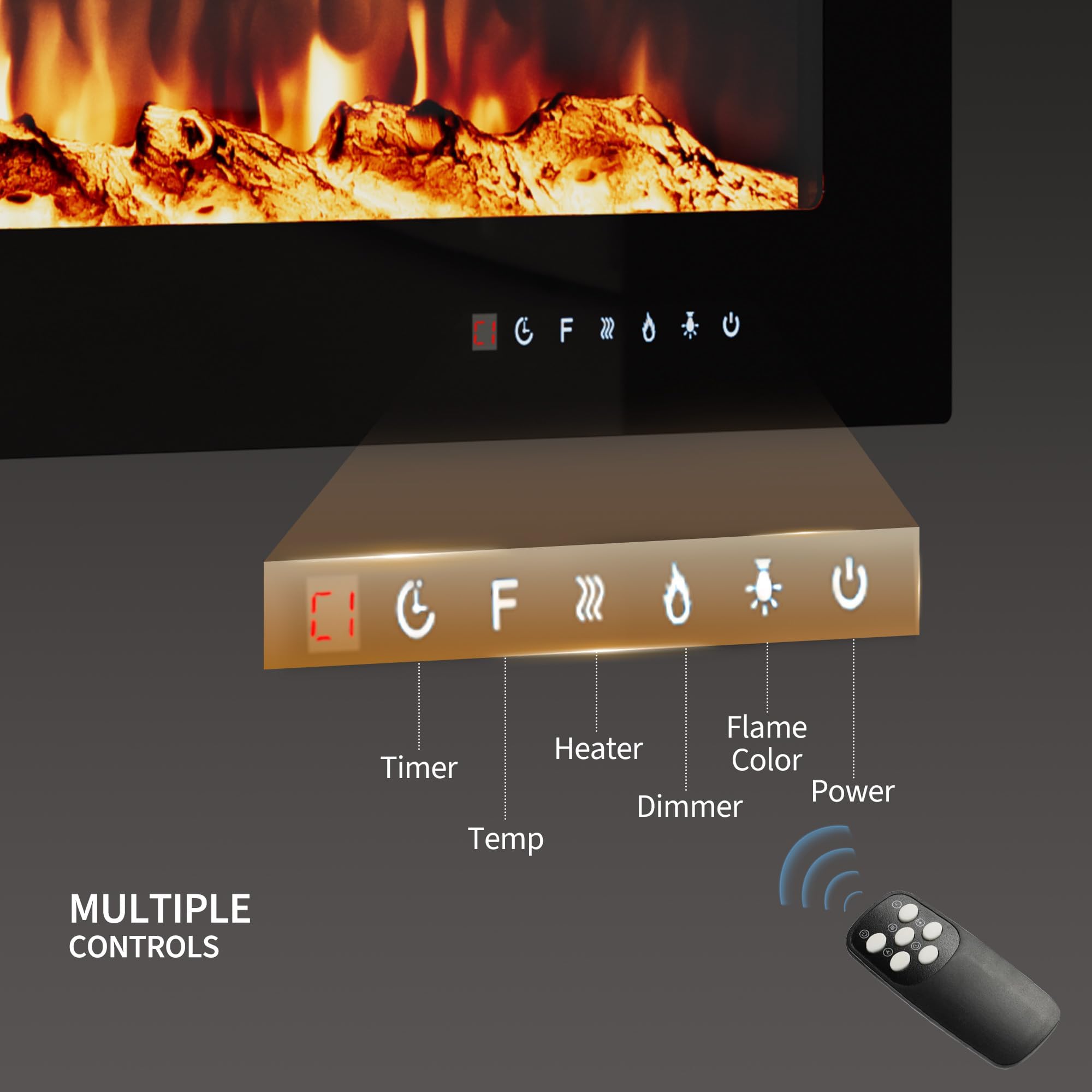 50" Wall Mount Electric Fireplace with Remote