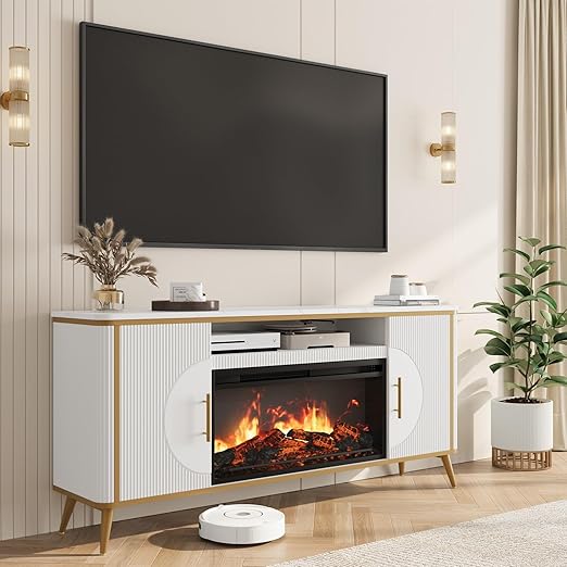 Fluted Fireplace TV Stand with Electric Fireplace