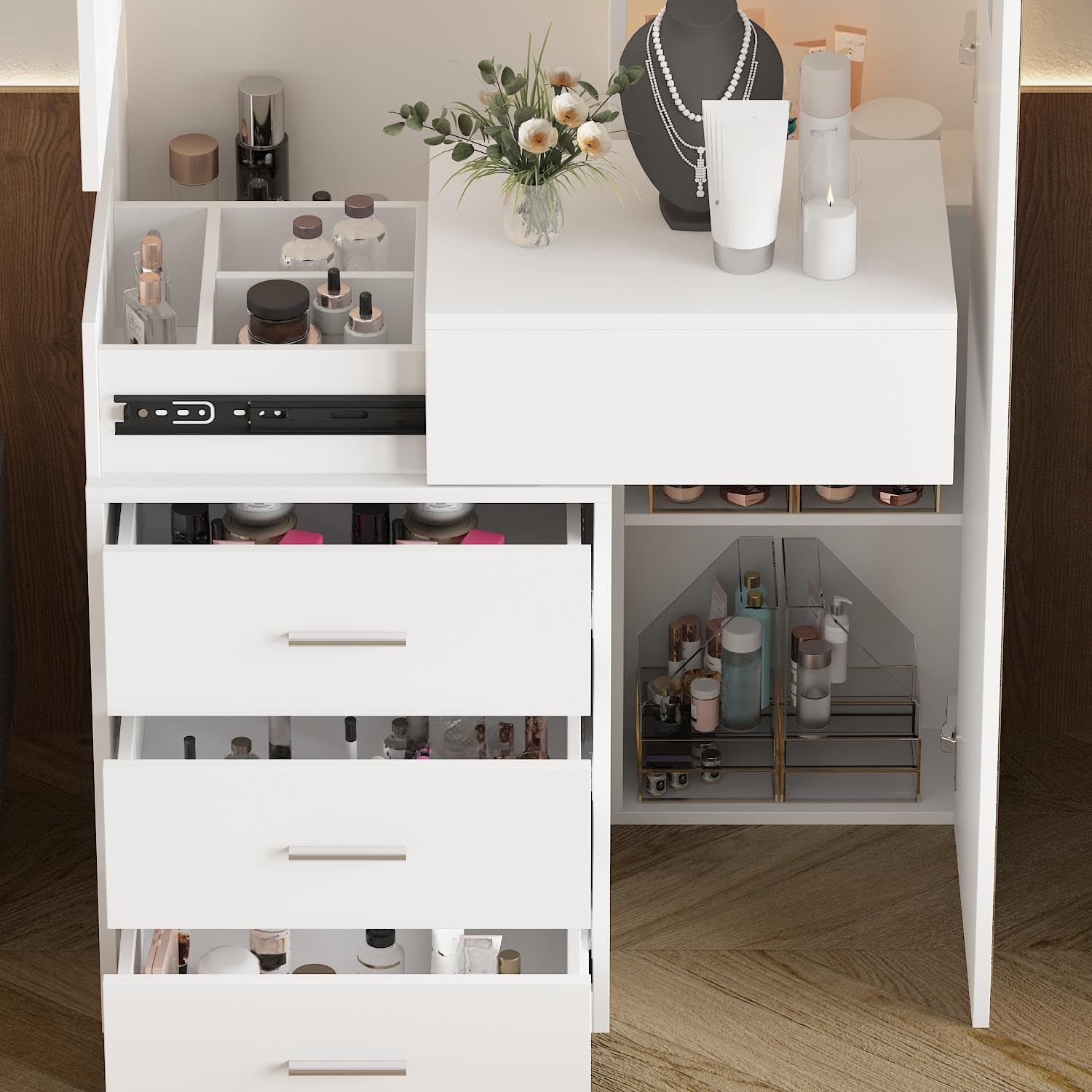 Vanity Desk with Mirror and Lights
