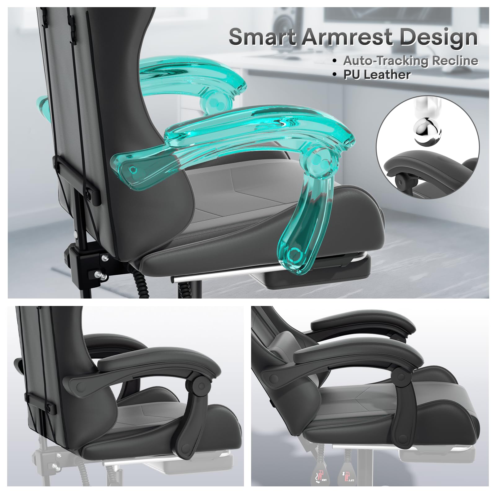 Ergonomic Gaming Chair with Footrest and Lumbar Support