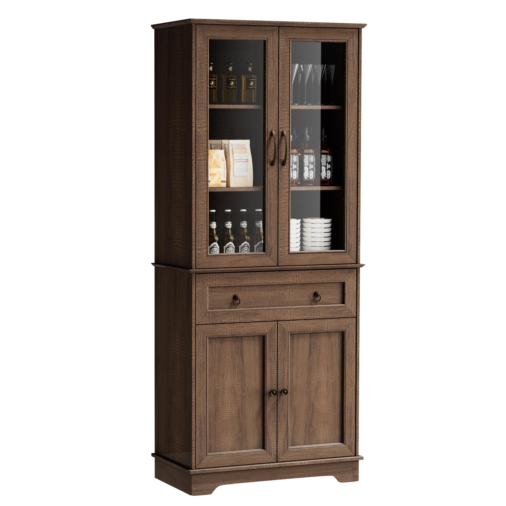 Tall Kitchen Pantry Cabinet with Glass Doors
