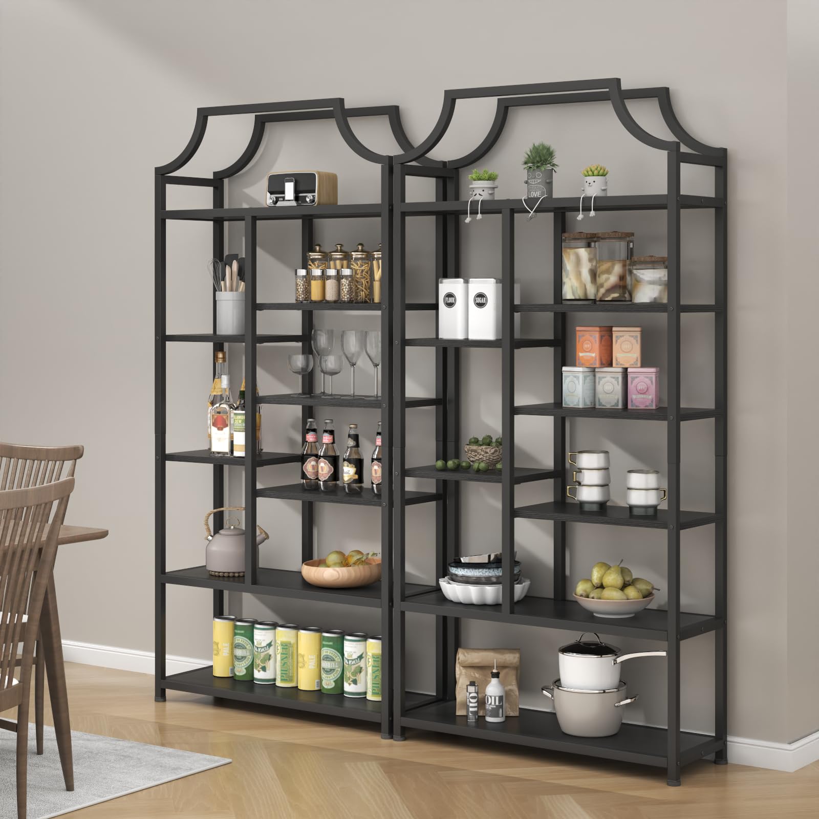 8-Tier Open Shelf Bookcase with Black Metal Frame