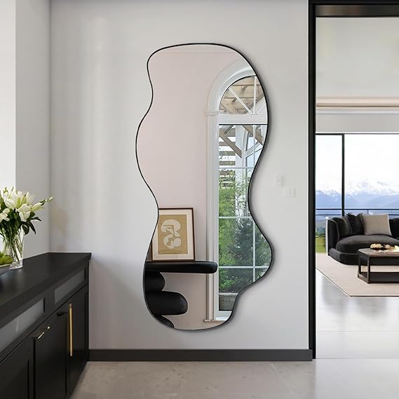 Irregular Asymmetrical Wall Mirror 47x21.6 Black