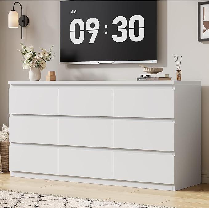 Modern Black 9-Drawer Dresser with Deep Storage