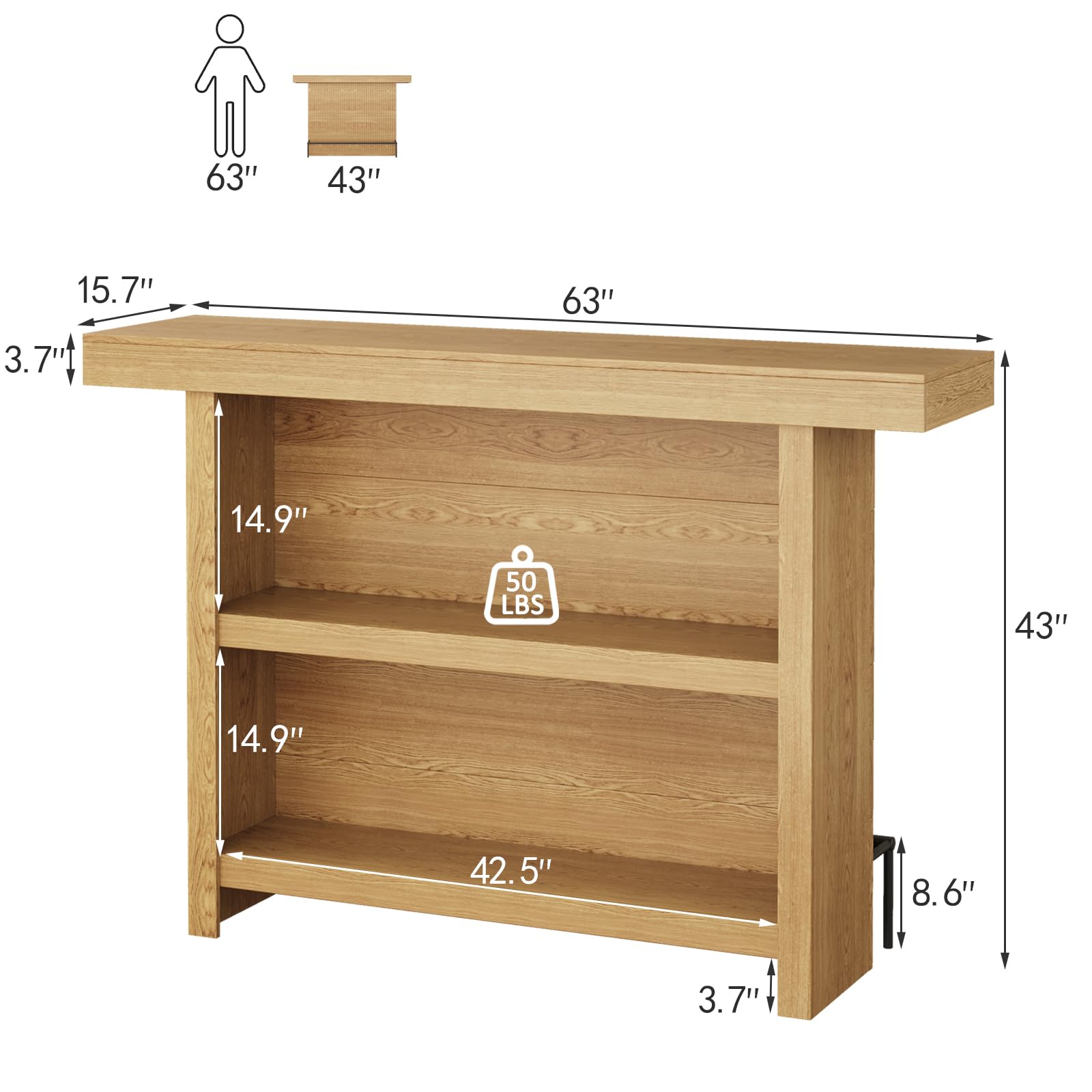 63-Inch Bar Table with Storage and Footrest
