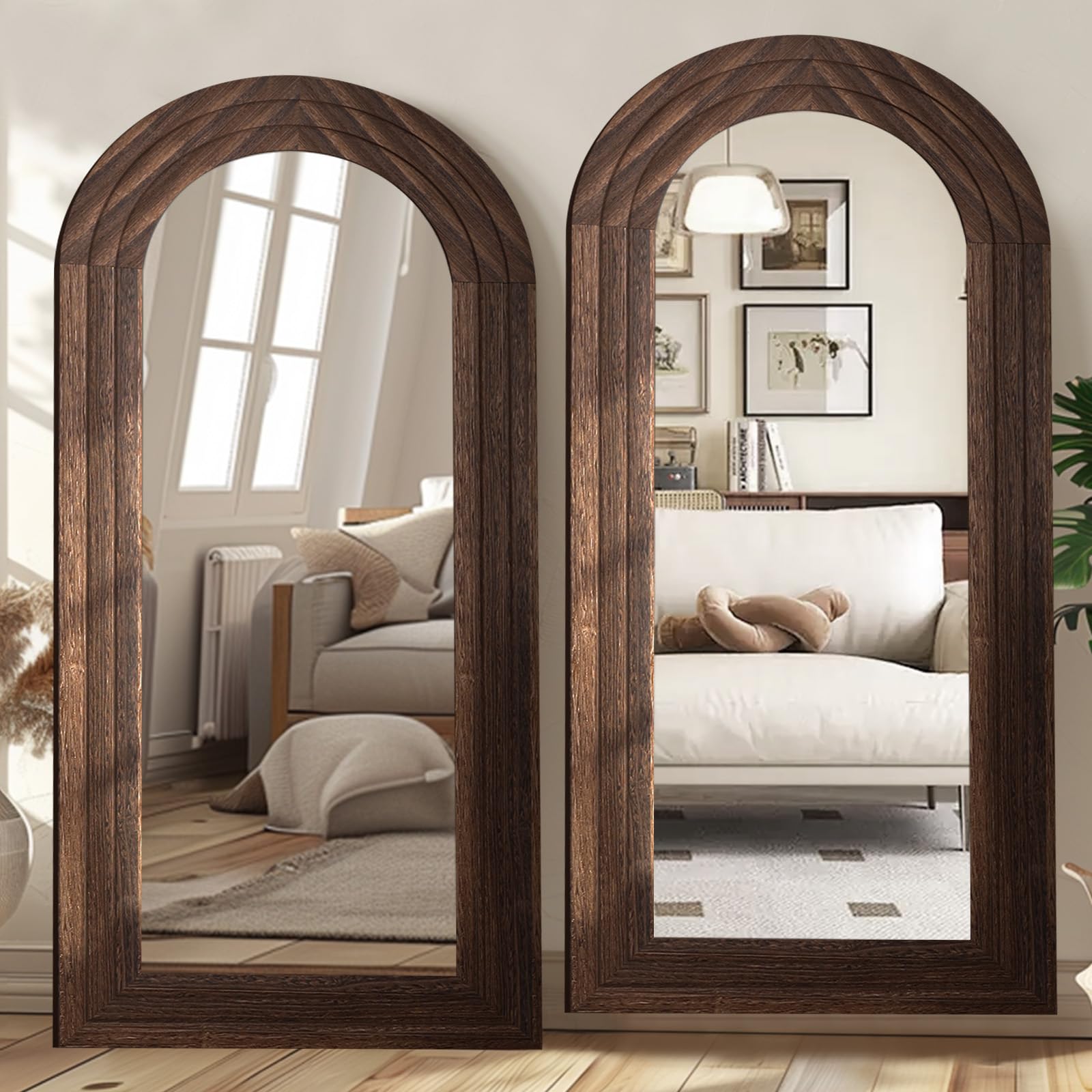 Arched Full Length Mirror with Solid Wood Frame