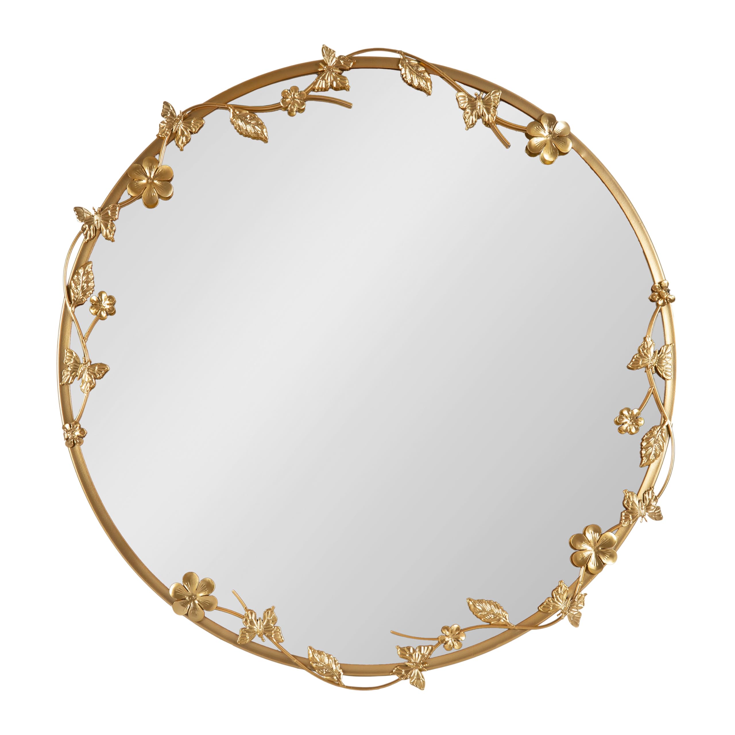 Round Gold Wall Mirror with Floral Detailing