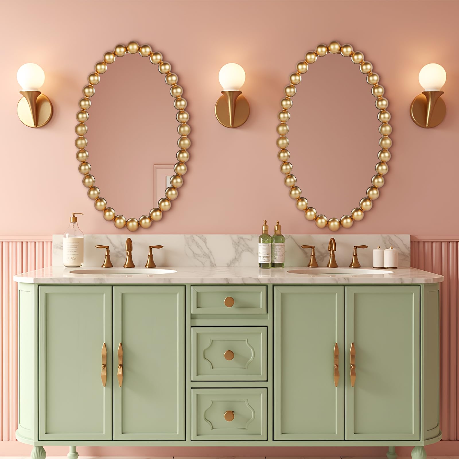 30" Oval Wall Mirror with Beaded Frame