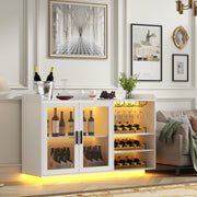 Wine Bar Cabinet with LED Lights and Glass Doors