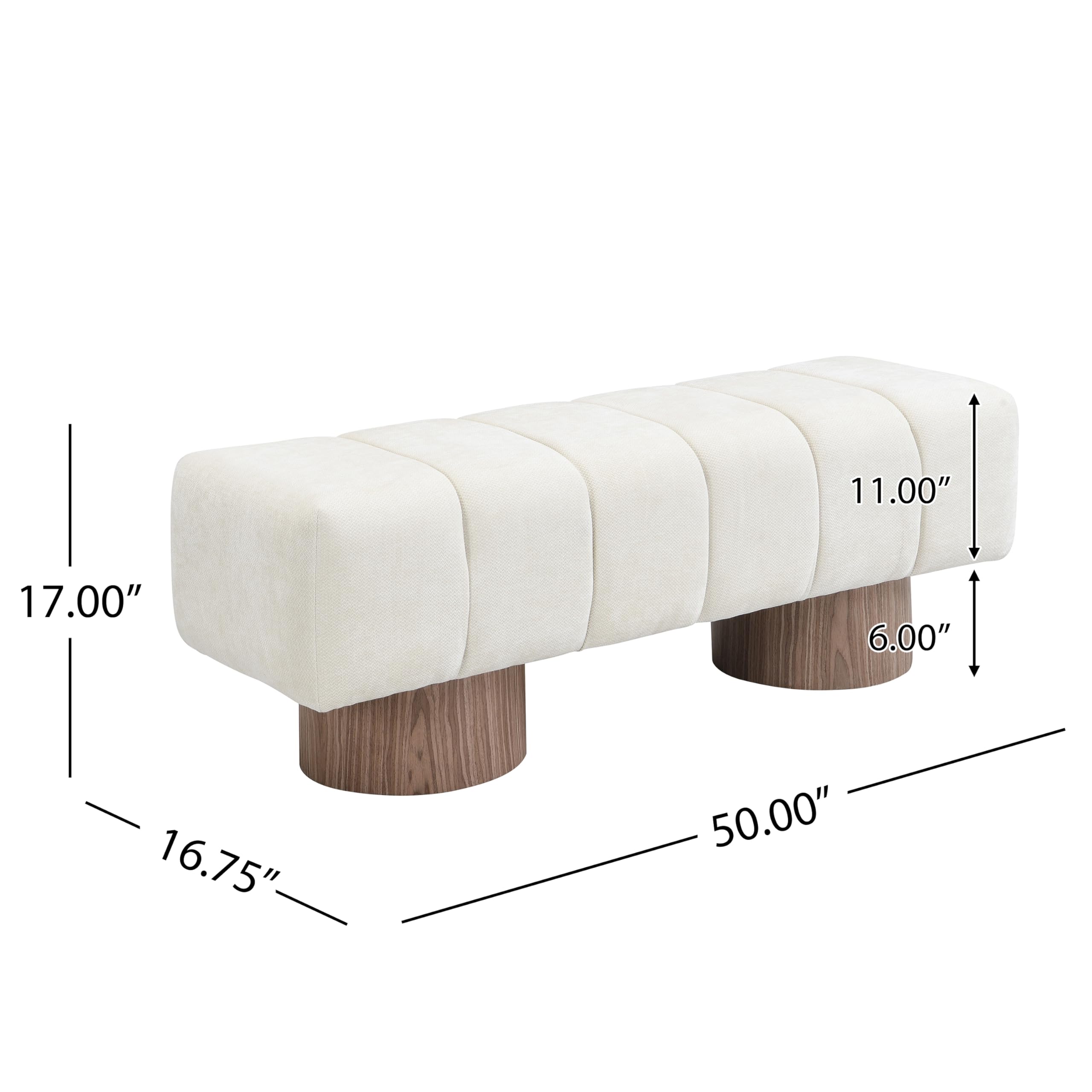 50" Chenille Dining Bench - Light Beige Ottoman Footstool