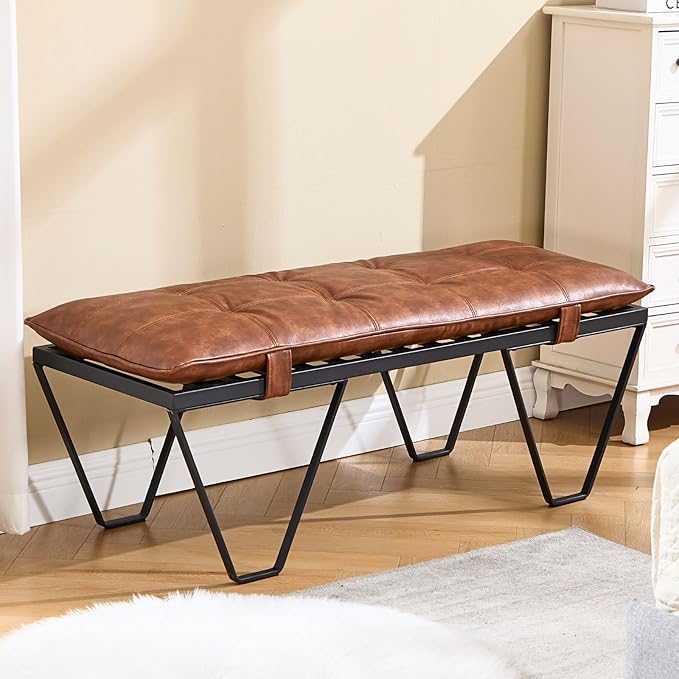 49" Modern Industrial Entryway Bench with Removable Cushion