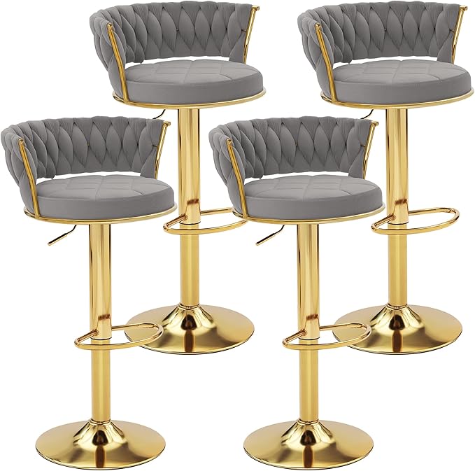 Velvet Counter Height Bar Stools Set of 4 with Swivel