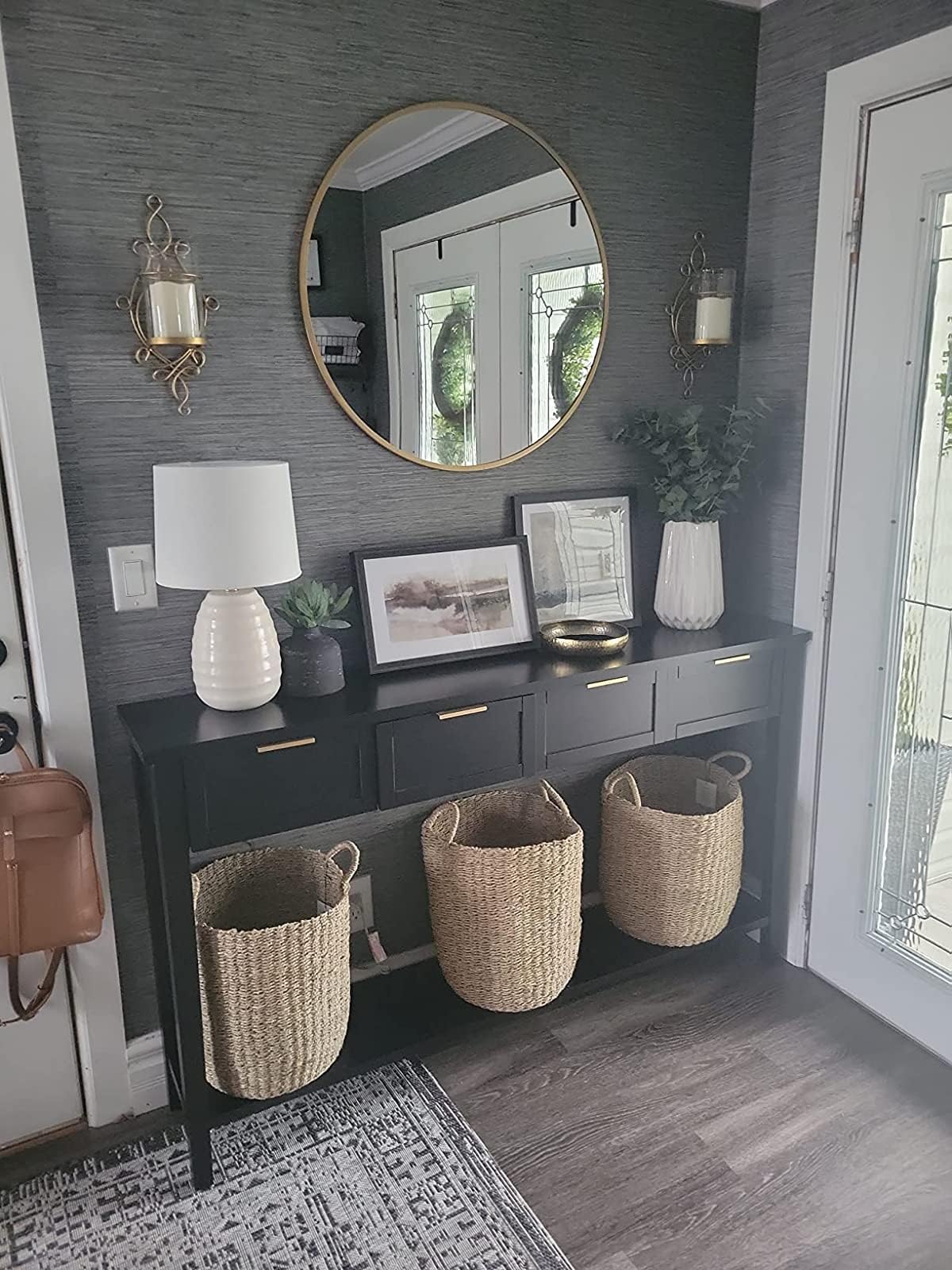 Long Sofa Table with 4 Drawers and Shelf