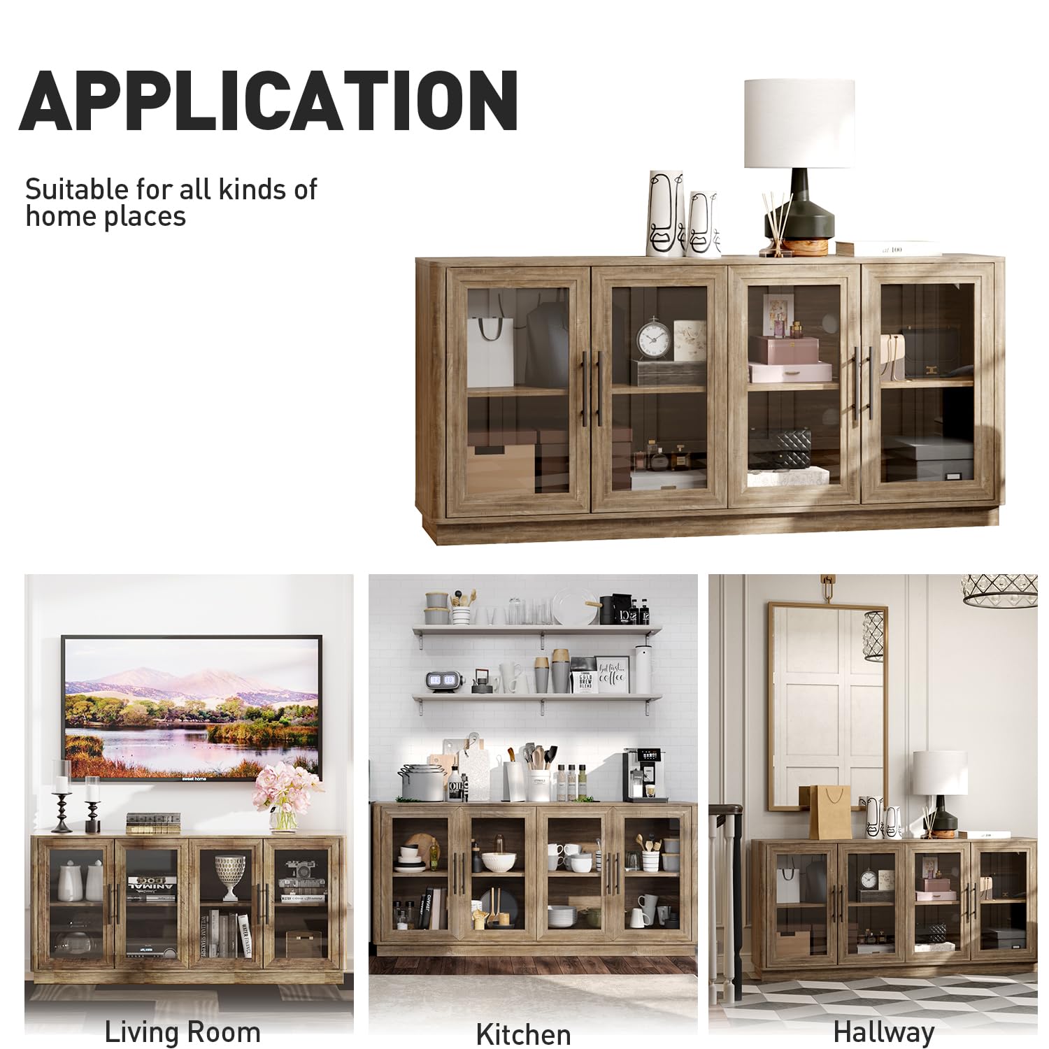 63" Buffet Cabinet with Glass Doors