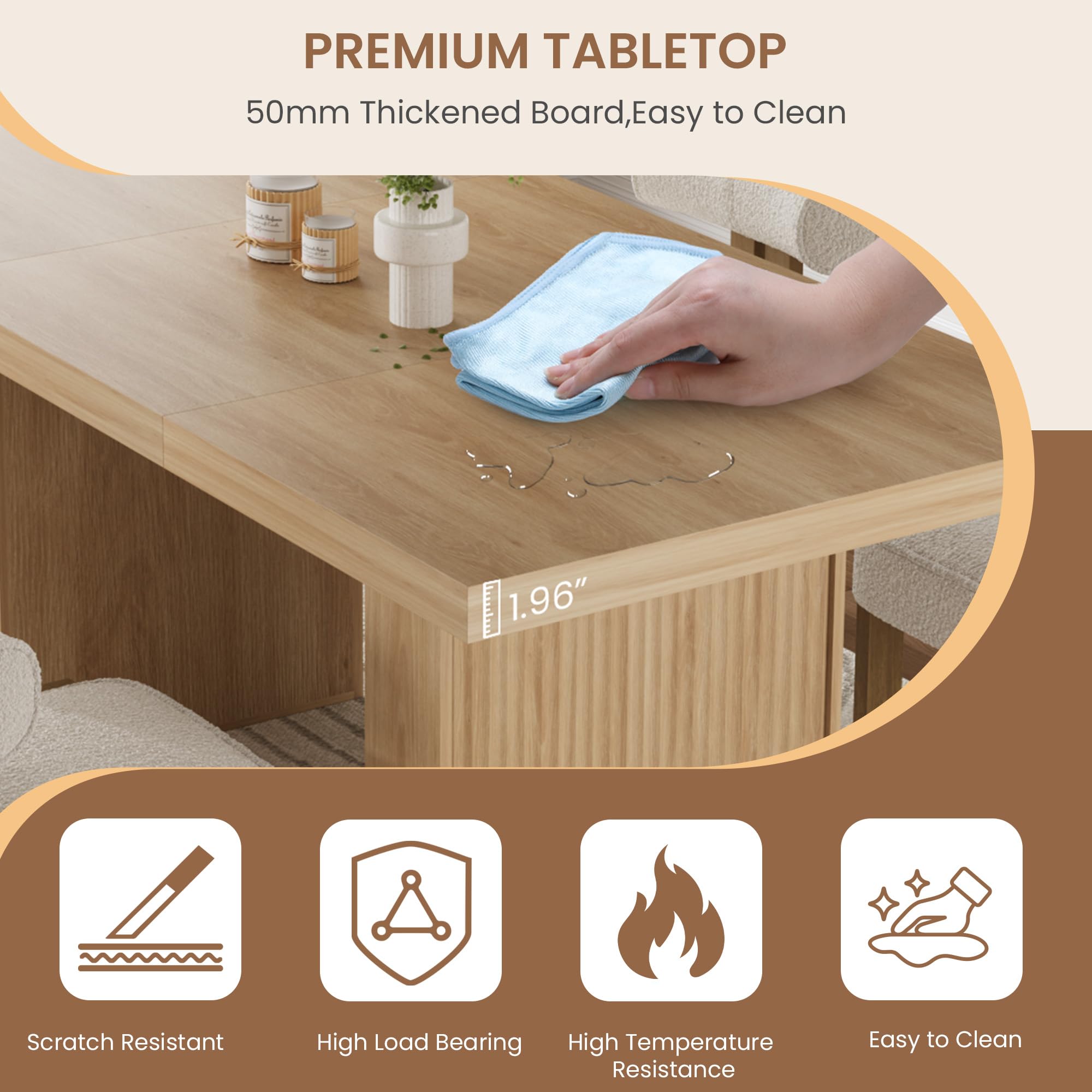 70.8" Dining Table with Storage and Fluted Legs
