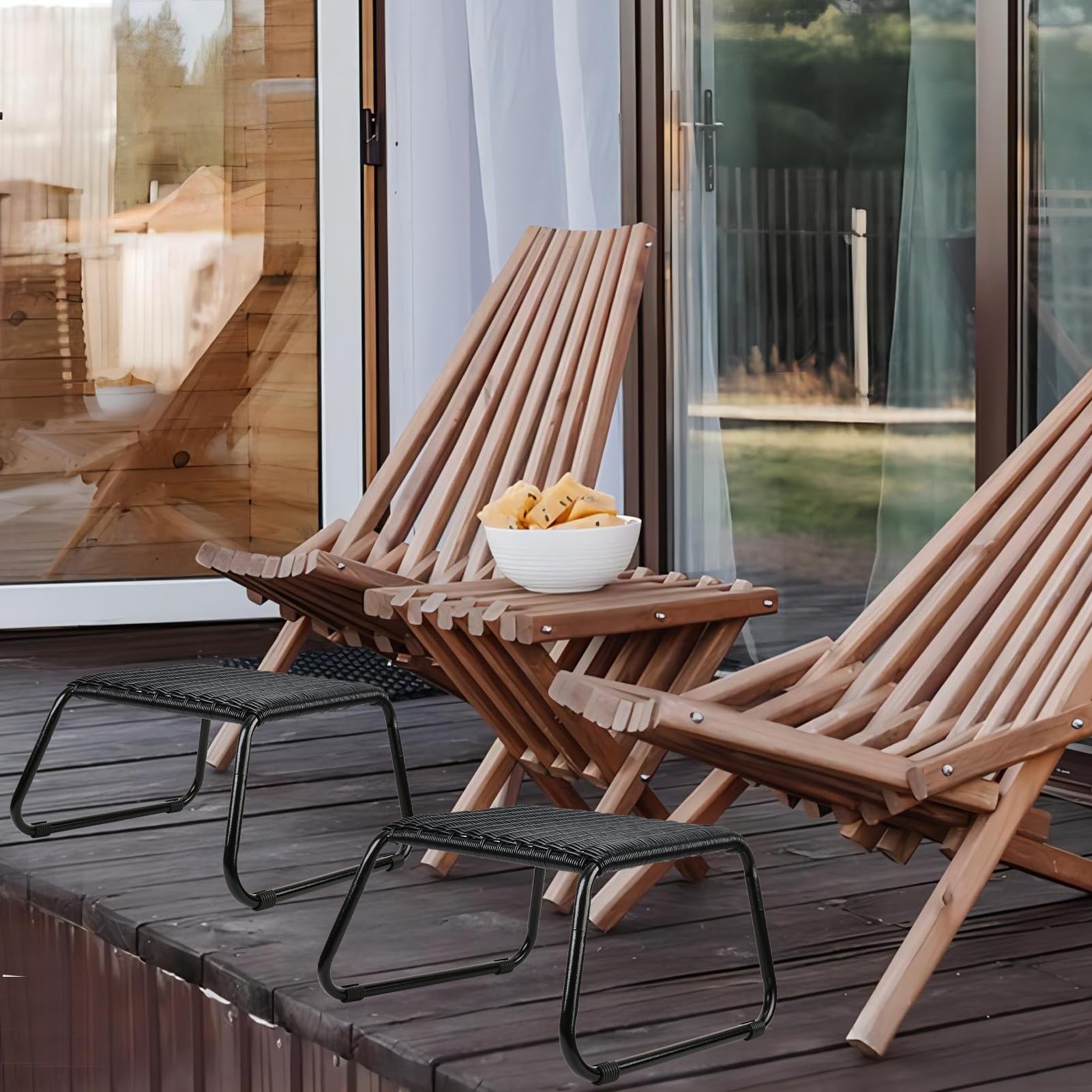 Wicker Outdoor Footstool Ottoman 2-Pack