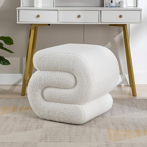 Pink Sherpa Ottoman Stool S-Shaped Vanity Seat